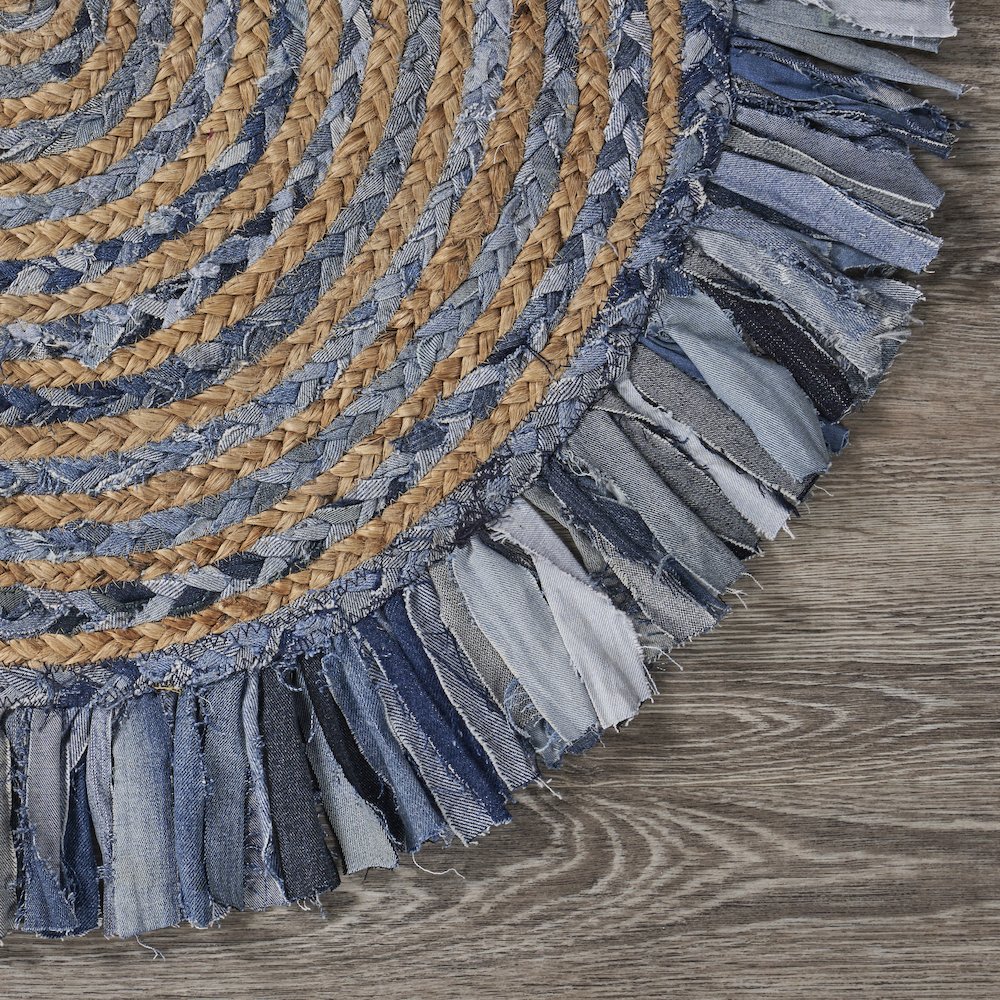 Boutique Jute Cotton Blend Area Rug Indoor in Blue/Multicolored, 3'6" Round. Picture 6