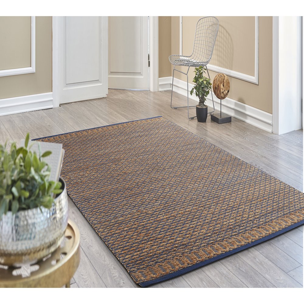 Natural Fiber Jute Blend Area Rug Indoor in Tan/Blue, 5' x 7'9". Picture 7