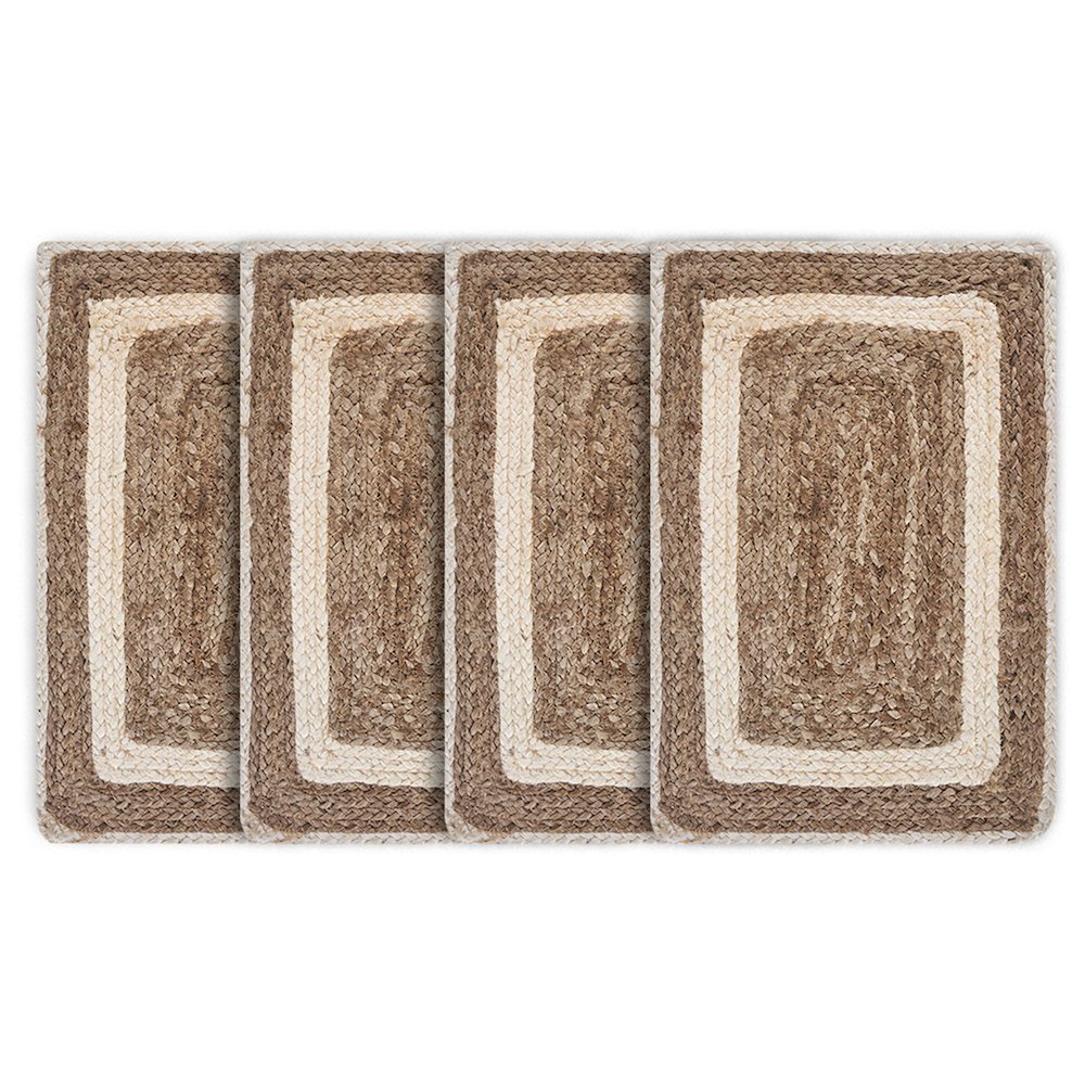 Classic Jute Set of 4 Table Top Placemat in Tan/White,  1'1" x 1'7". Picture 1