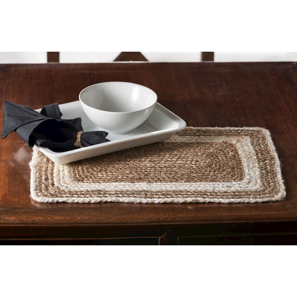 Classic Jute Set of 4 Table Top Placemat in Tan/White,  1'1" x 1'7". Picture 3