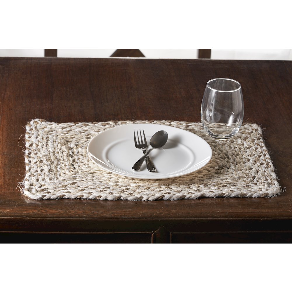 Classic Jute Set of 4 Table Top Placemat in White/Tan,  1'3" x 1'3". Picture 2