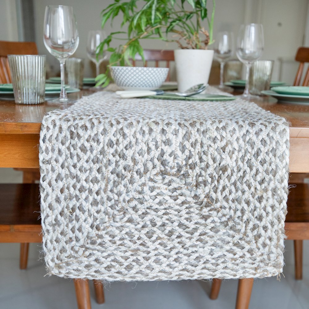 Classic Jute Table Top Placemat in White/Tan,  1'4" x 6'8". Picture 2