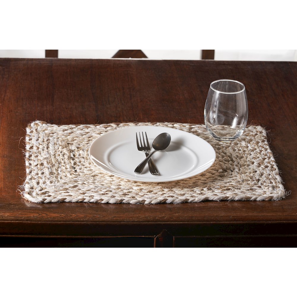 Classic Jute Set of 4 Table Top Placemat in White/Tan,  1'1" x 1'7". Picture 3