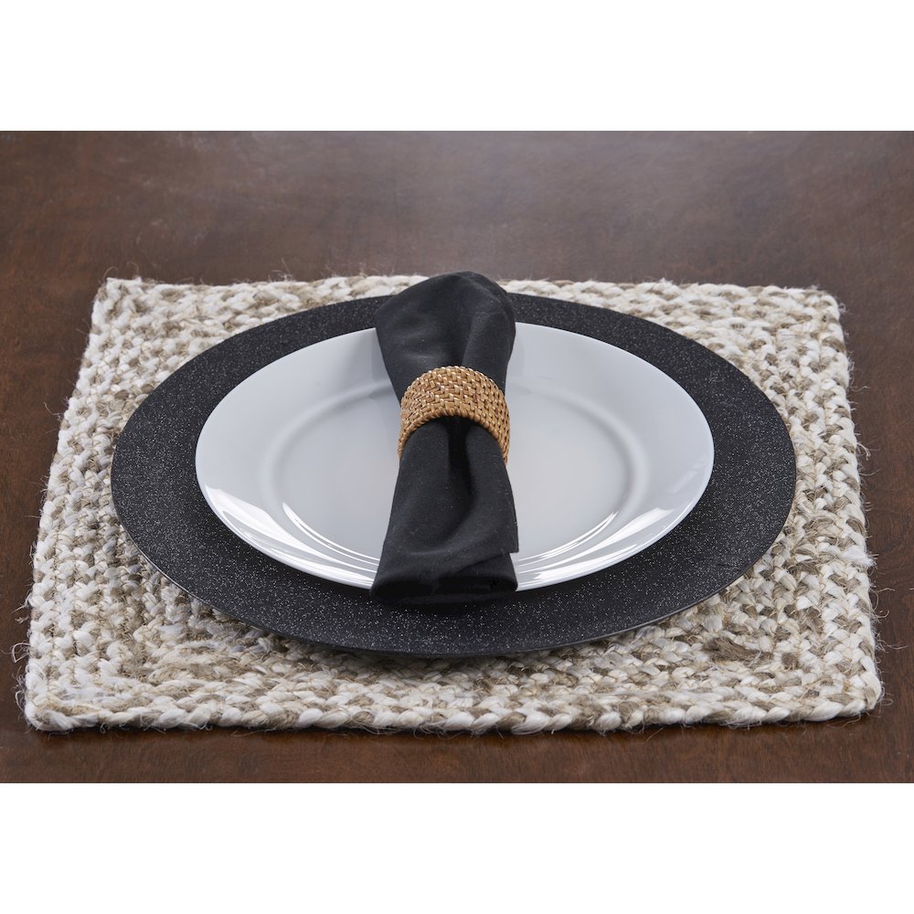 Classic Jute Set of 4 Table Top Placemat in White/Tan,  1'3" x 1'3". Picture 3