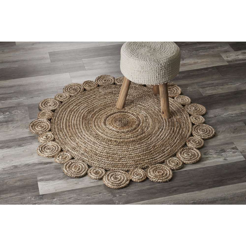 Boutique Jute Jute Area Rug Indoor in Tan/Ivory, 4' Round. Picture 7