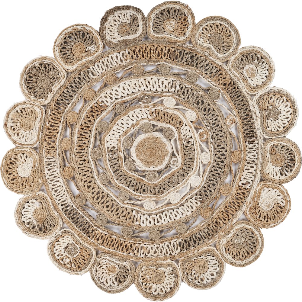 Boutique Jute Jute Area Rug Indoor in Brown/Ivory, 4' Round. Picture 1