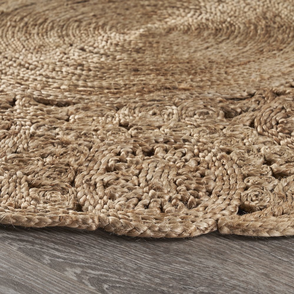 Boutique Jute Jute Area Rug Indoor in Brown/Tan, 4' Round. Picture 3