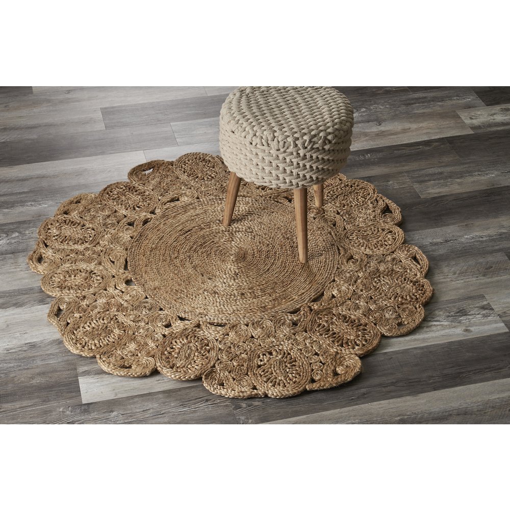 Boutique Jute Jute Area Rug Indoor in Brown/Tan, 4' Round. Picture 7