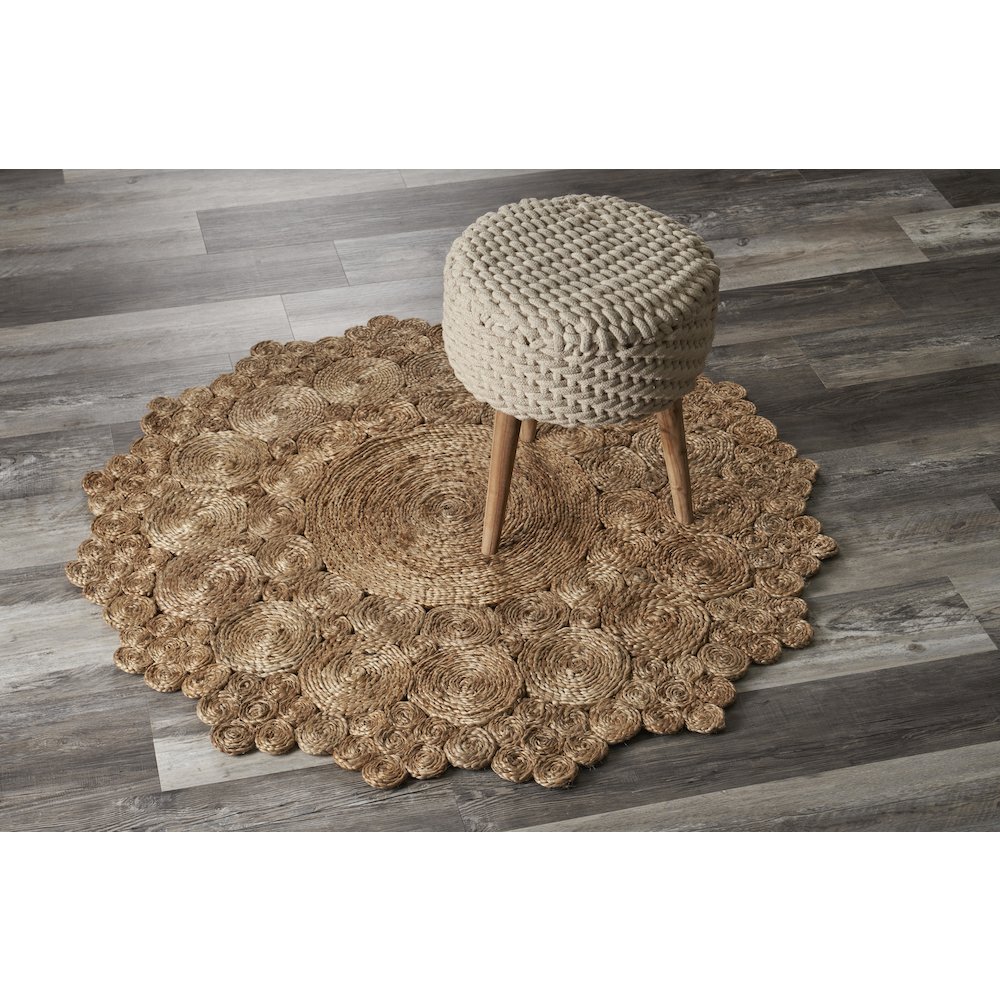 Boutique Jute Jute Area Rug Indoor in Brown/Tan, 4' Round. Picture 7