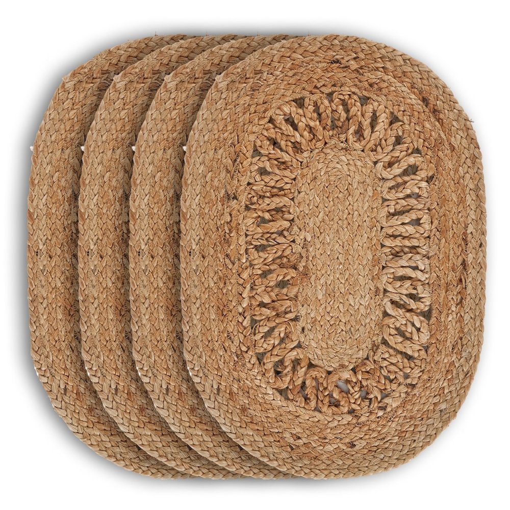Natural Fiber Set of 4 Table Top Placemat in Brown,  13" x 19". Picture 1