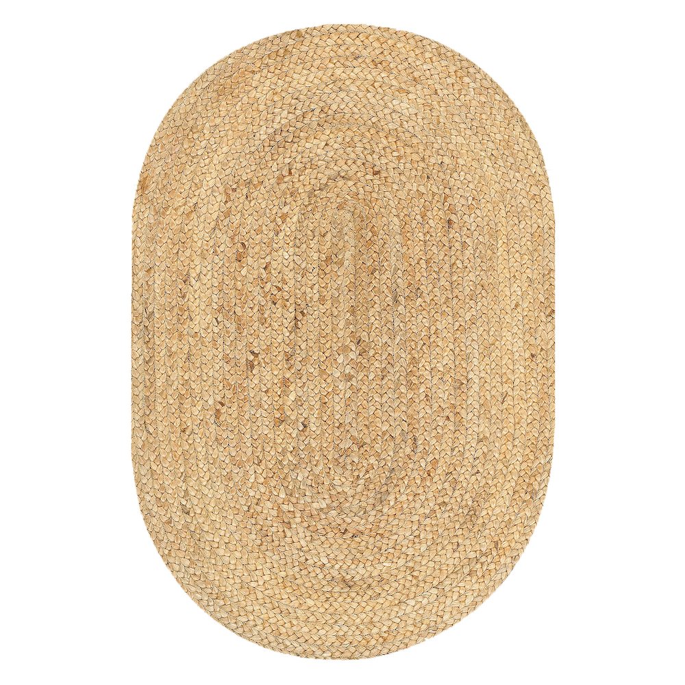 Ox Bay Natural Brown Farmhouse Jute Indoor Oval Area Rug. Picture 1