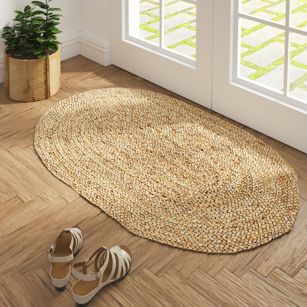 Ox Bay Natural Brown Farmhouse Jute Indoor Oval Area Rug. Picture 2