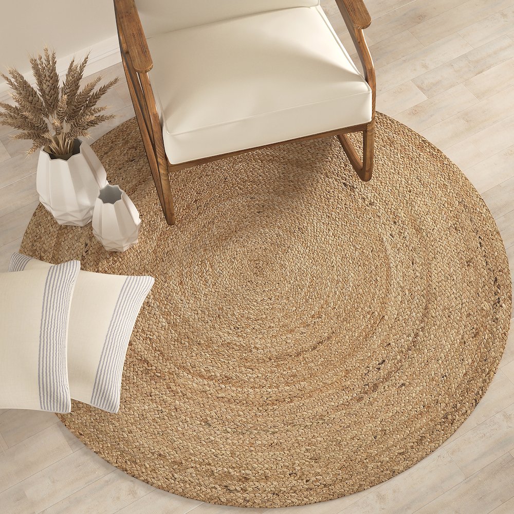 Ox Bay Natural Tan Contemporary Gradient All-Natural Jute Indoor Round Area Rug. Picture 2
