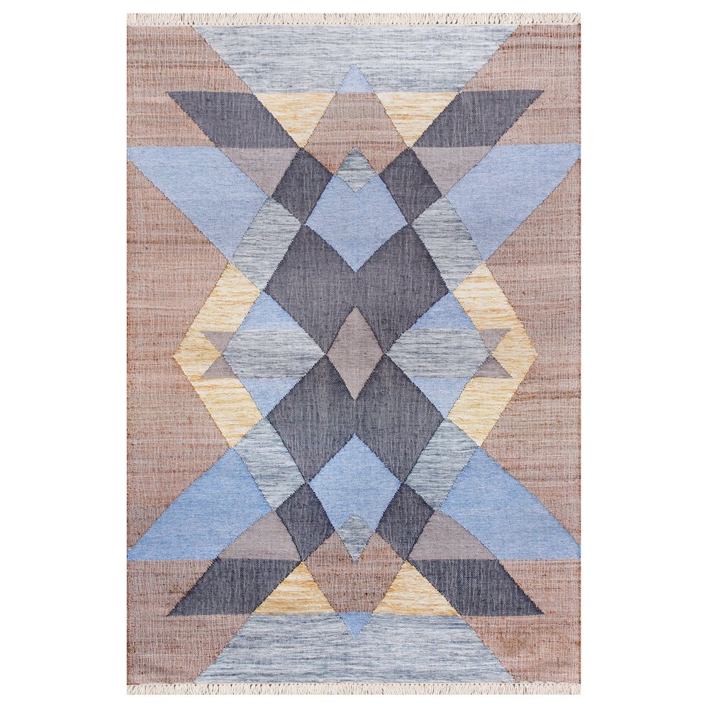 Abstract Overlay Handwoven Jute and Chotton Dhurrie Area Rug. Picture 1
