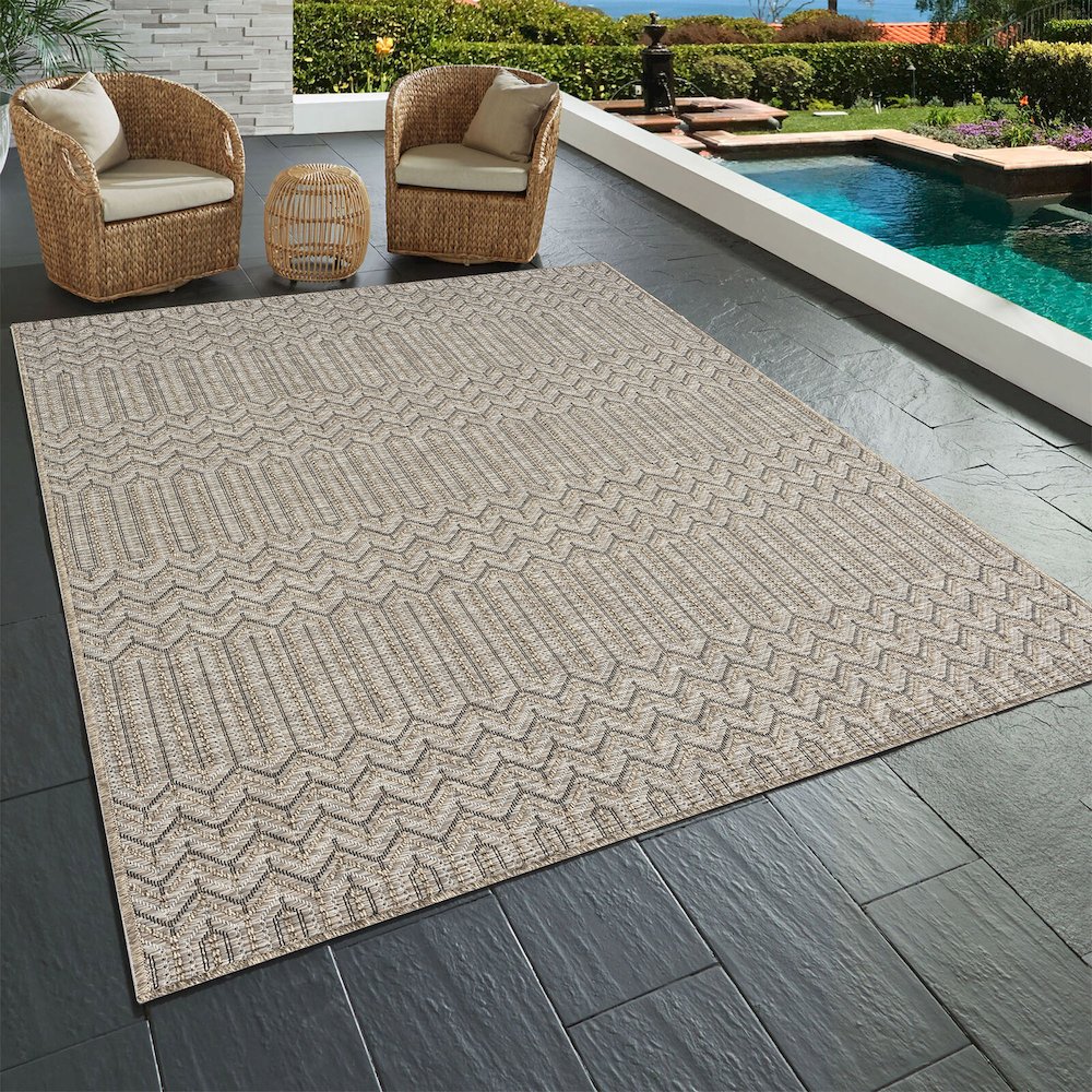 Oslo Modern Chevron Brown Indoor Outdoor Area Rug. Picture 8