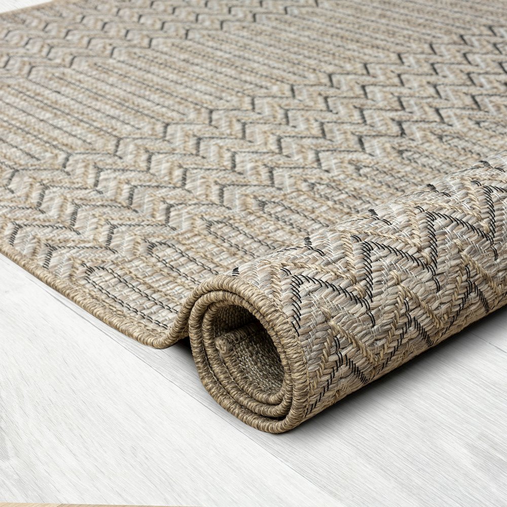 Oslo Modern Chevron Brown Indoor Outdoor Area Rug. Picture 4