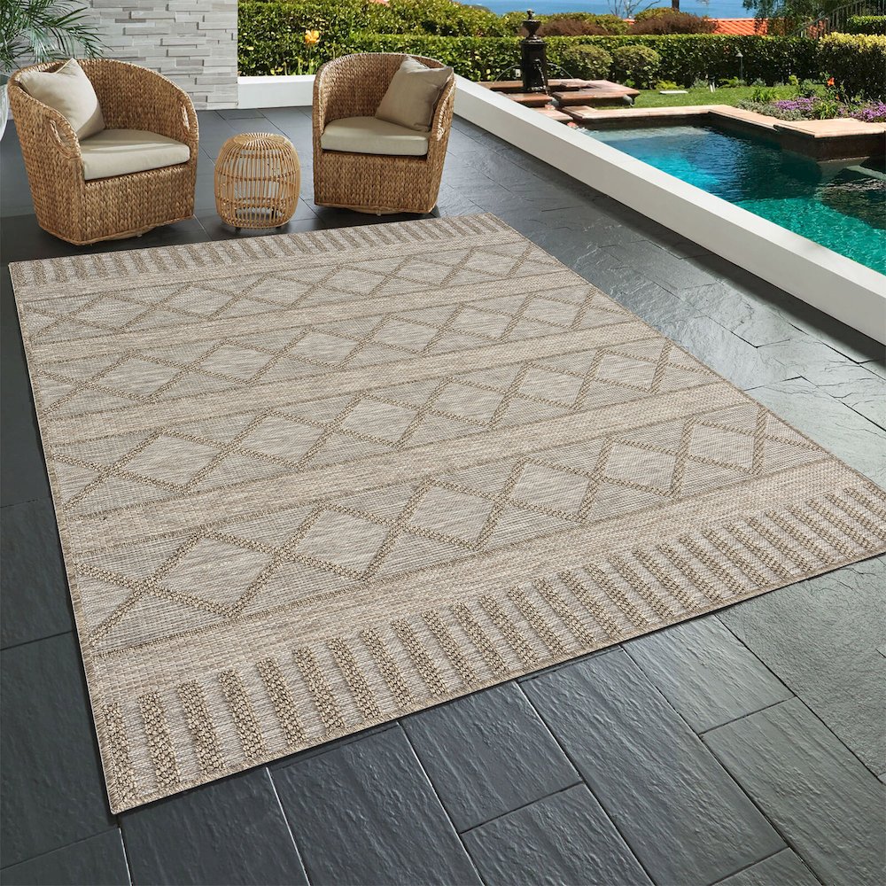 Oslo Contemporary Diamond Brown Indoor Outdoor Area Rug. Picture 8