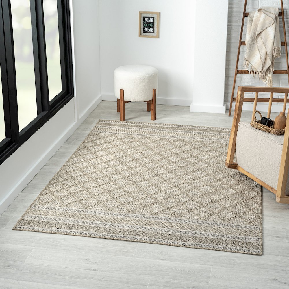 Oslo Contemporary Geometric Brown Indoor Outdoor Area Rug. Picture 2