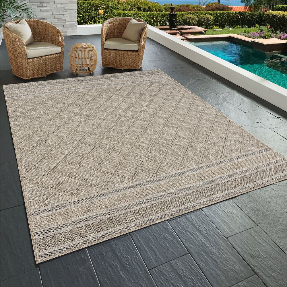 Oslo Contemporary Geometric Brown Indoor Outdoor Area Rug. Picture 4