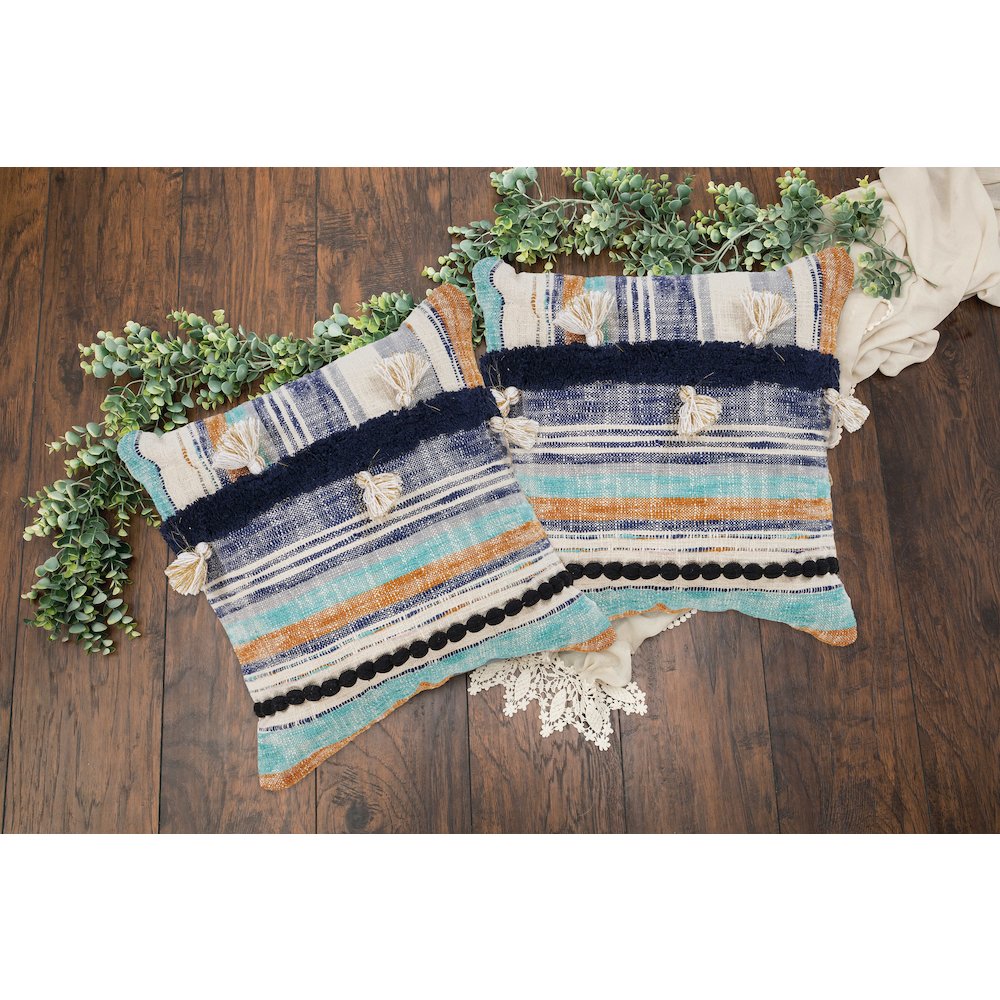 Destin Cotton Pillow Set of 2 in Blue/Multicolored, 18" x 18". Picture 2