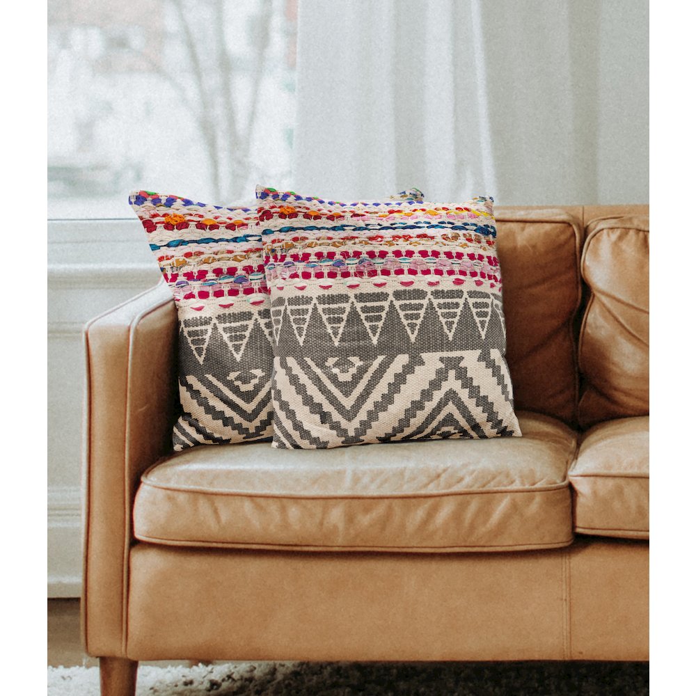 Chindi Cotton Blend Pillow Set of 2 in Multicolored/Gray, 18" x 18". Picture 2