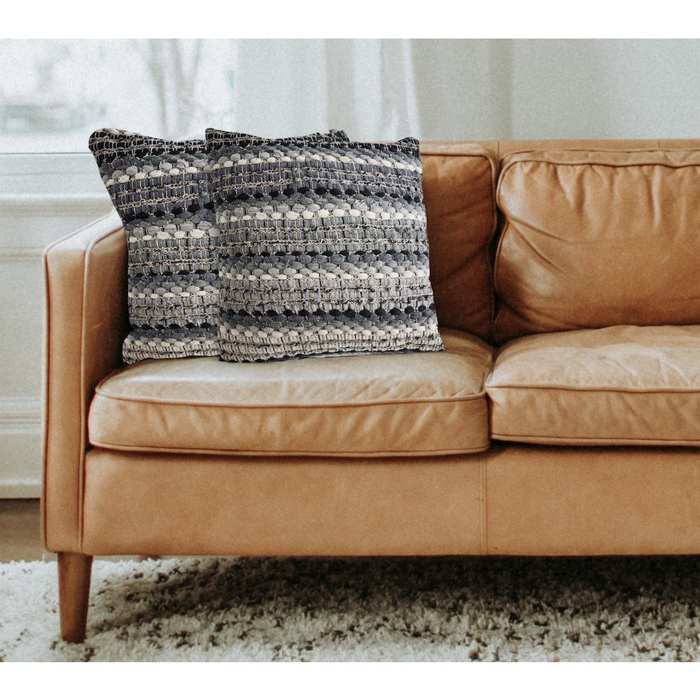 Coil Cotton Blend Pillow Set of 2 in Black/Gray, 18" x 18". Picture 2