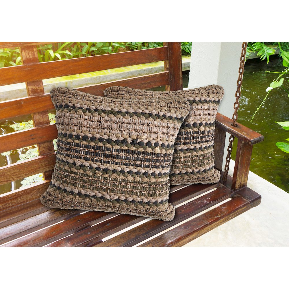 Coil Cotton Blend Pillow Set of 2 in Beige/Brown, 18" x 18". Picture 2