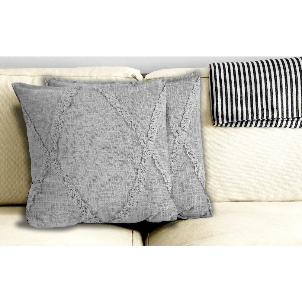 Reese Cotton Pillow Set of 2 in Gray, 18" x 18". Picture 2