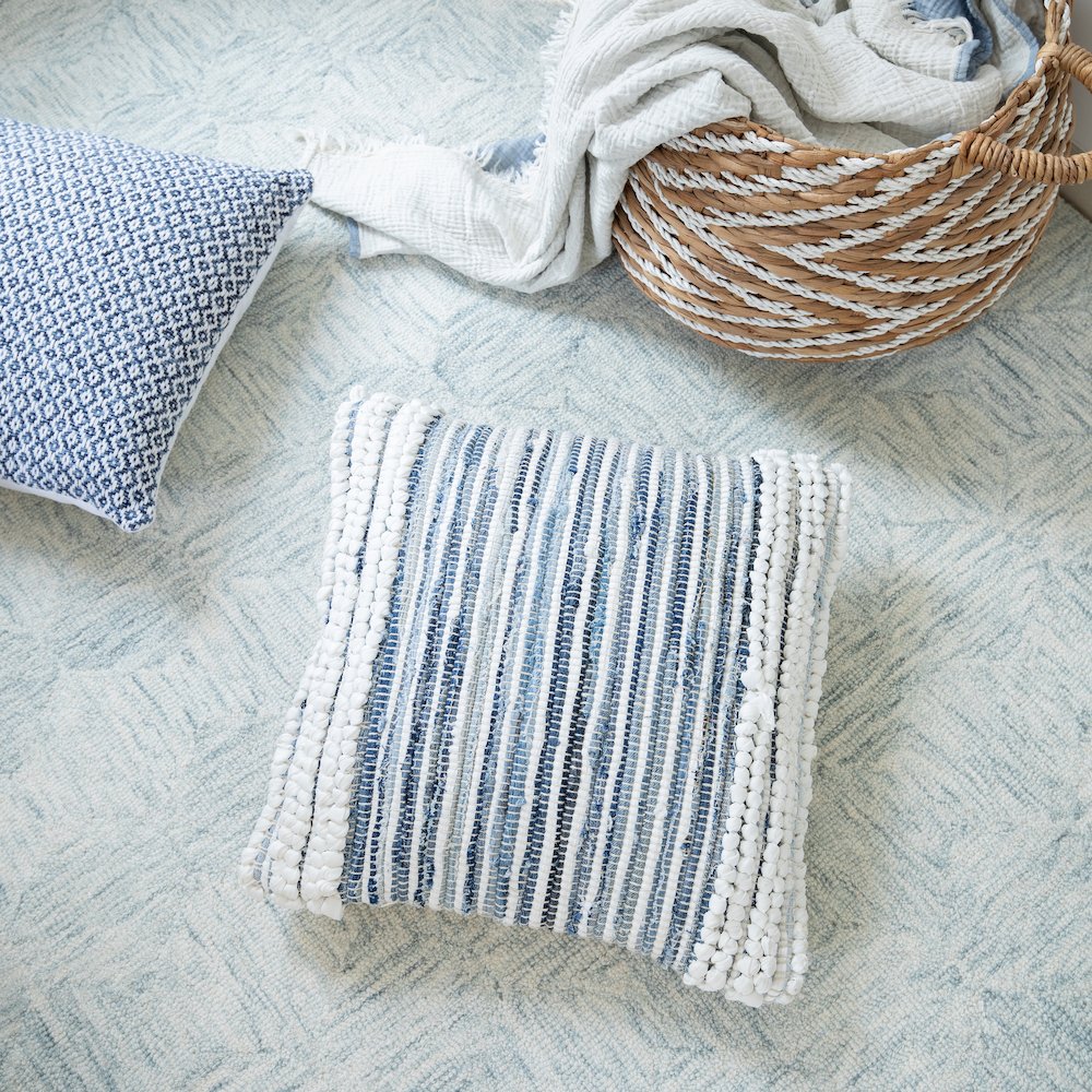 Ox Bay Hand-Woven Blue/Grey Stripe Cotton Blend Pillow Cover. Picture 2