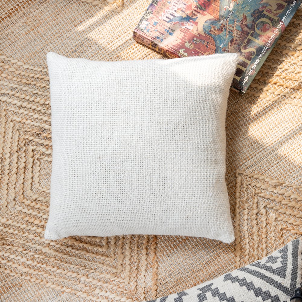 Ox Bay Hand-stitched Cream/Beige Solid All-Natural Cotton  Pillow Cover. Picture 2