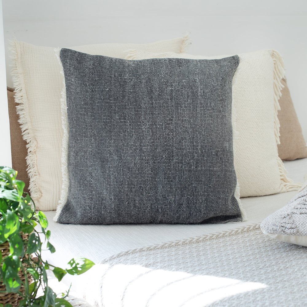 Ox Bay Gray Distressed All-Natural Cotton  Pillow Cover. Picture 9