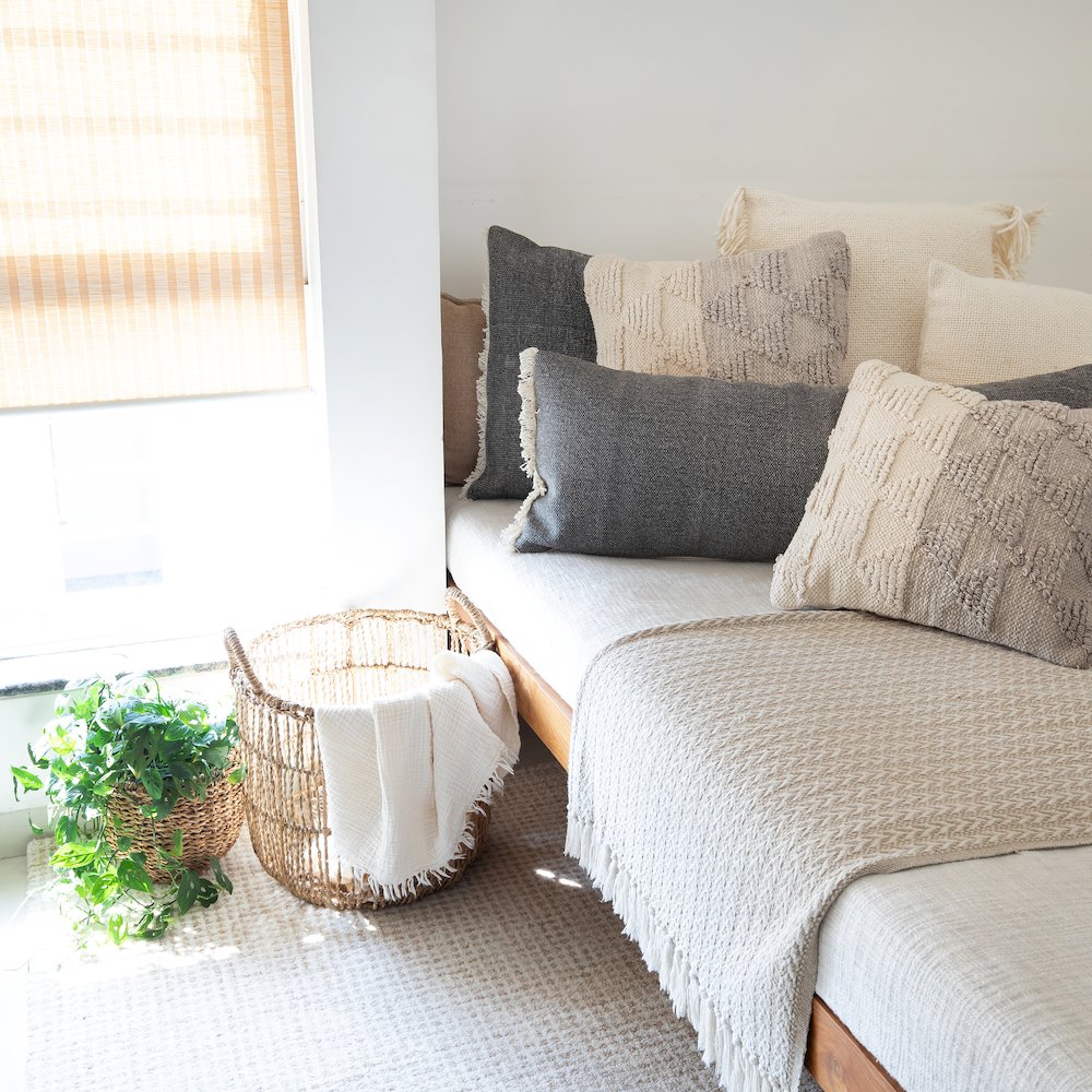 Ox Bay Gray Distressed All-Natural Cotton  Pillow Cover. Picture 8