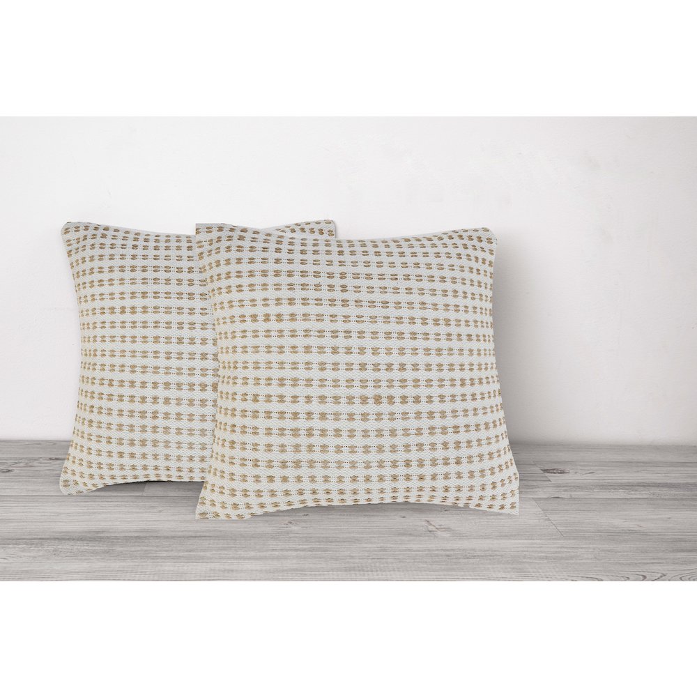 Reed Cotton and Jute Pillow Set of 2 in Tan/White, 20" x 20". Picture 2