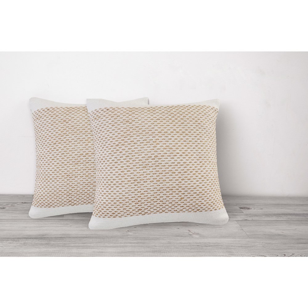 Reed Cotton and Jute Pillow Set of 2 in Tan/White, 20" x 20". Picture 2