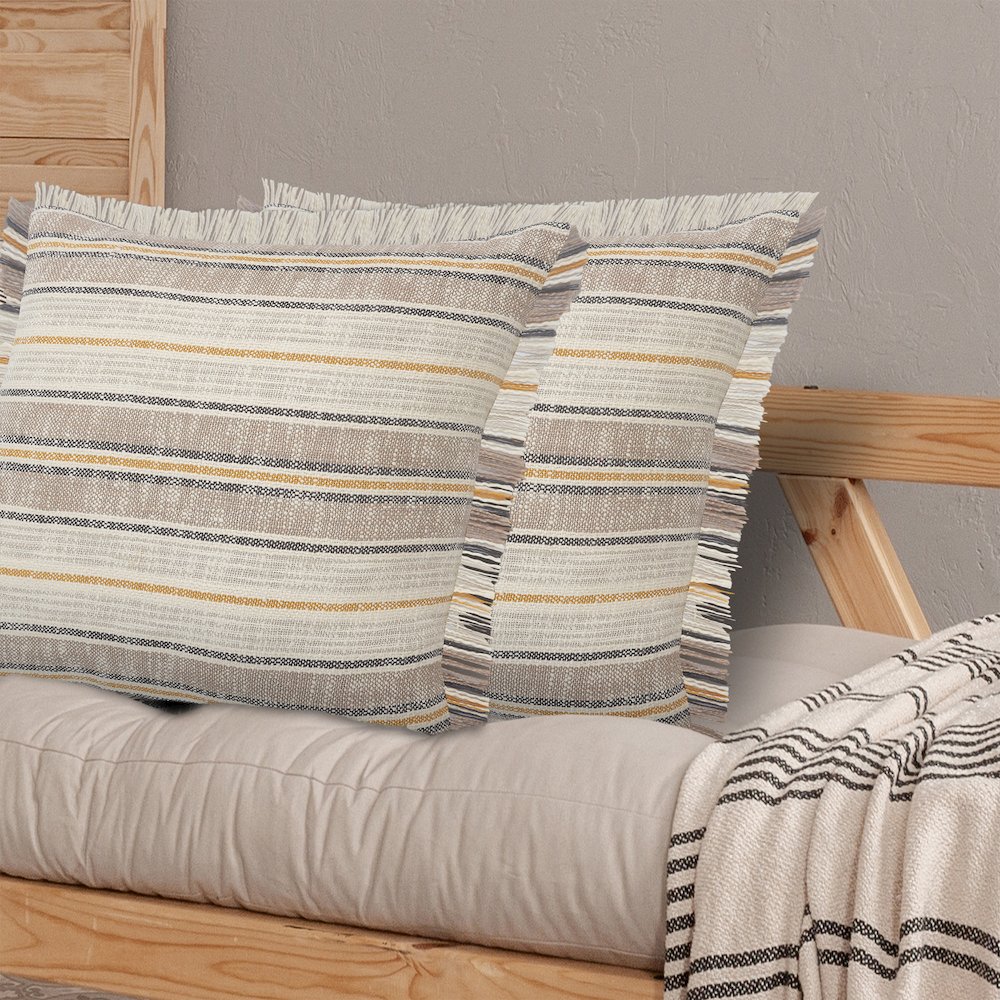 Drew Cotton Pillow Set of 2 in Yellow/Tan, 20" x 20". Picture 2