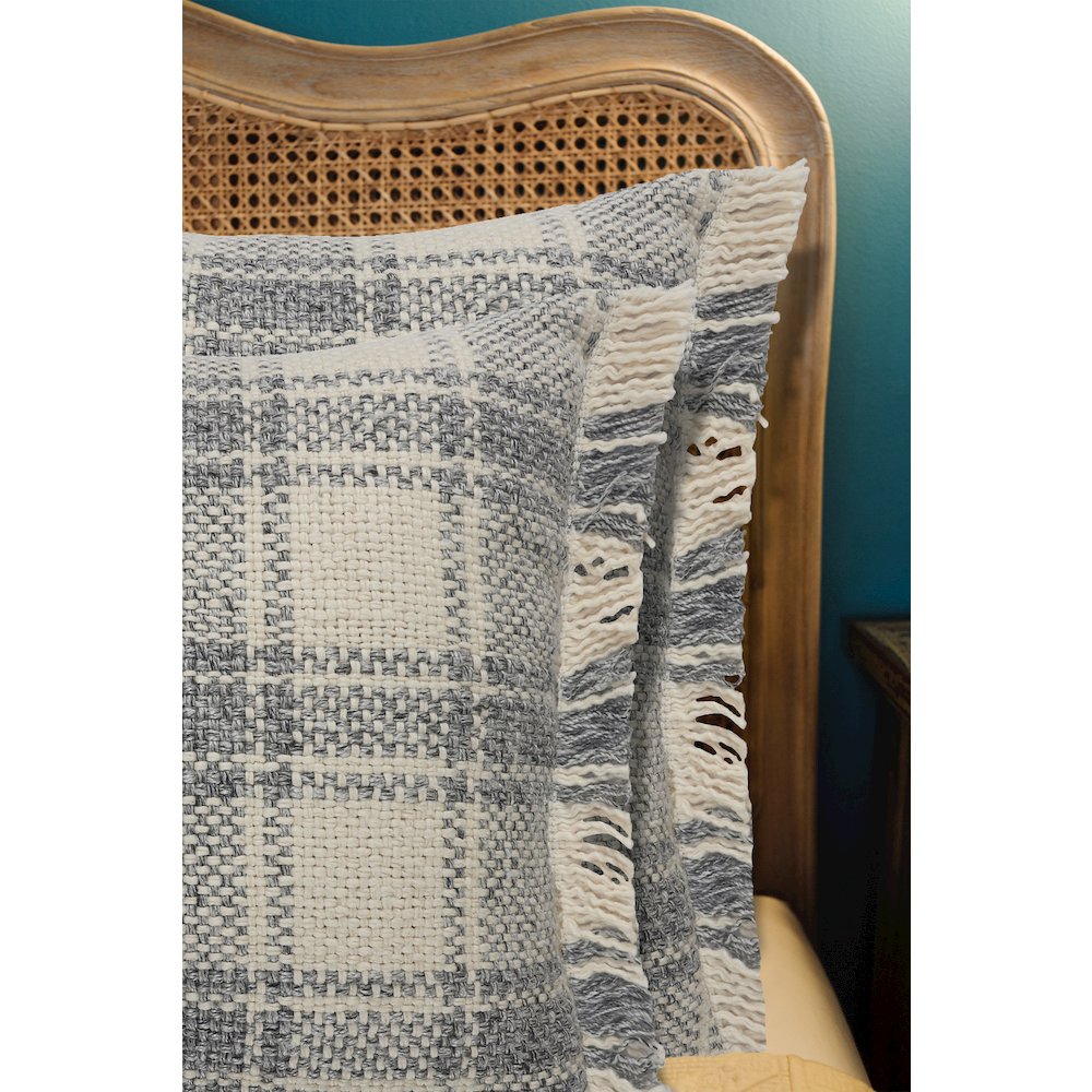 Drew Cotton Blend Pillow Set of 2 in Ivory/Gray, 20" x 20". Picture 2