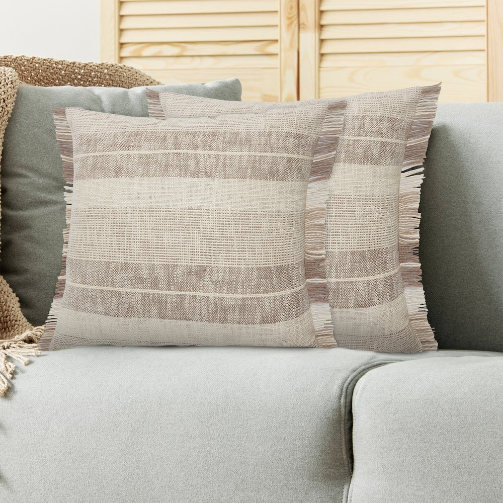 Drew Cotton Pillow Set of 2 in Brown/Ivory, 20" x 20". Picture 2