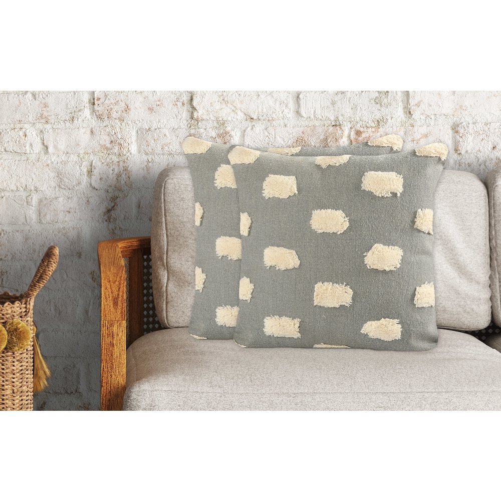 Zeal Cotton Pillow Set of 2 in Gray/Cream, 20" x 20". Picture 2
