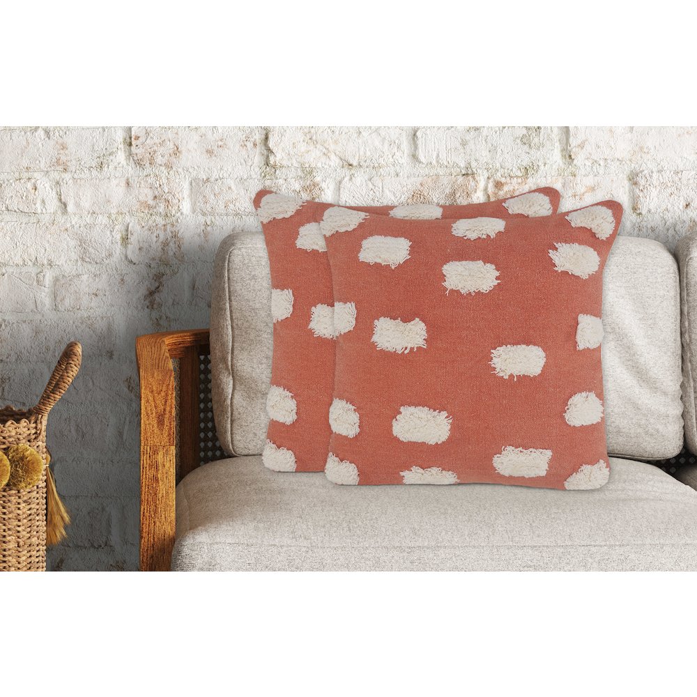 Zeal Cotton Pillow Set of 2 in Orange/White, 20" x 20". Picture 3