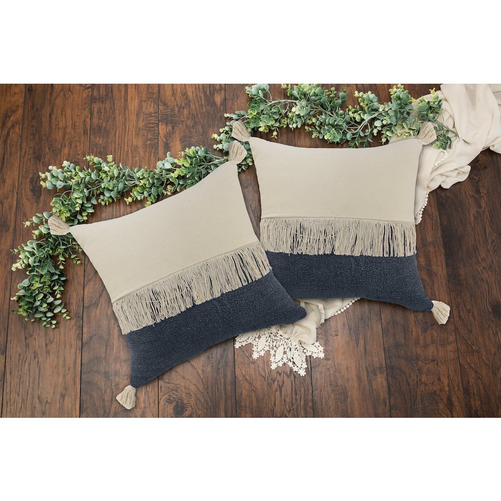 Carnival Cotton Pillow Set of 2 in Blue/Cream, 20" x 20". Picture 2