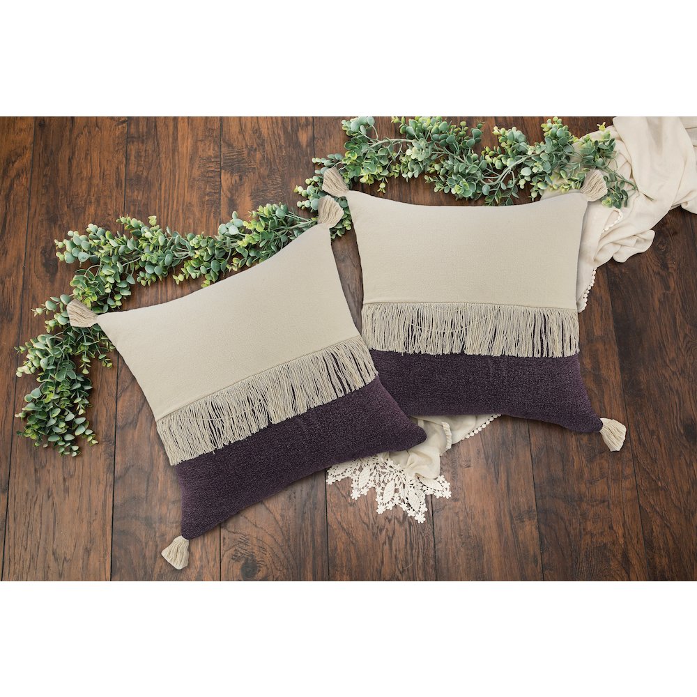 Carnival Cotton Pillow Set of 2 in Purple/Cream, 20" x 20". Picture 2