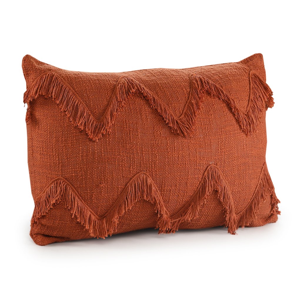 Solid Cinnamon Chevron Shag Throw Pillow. Picture 3