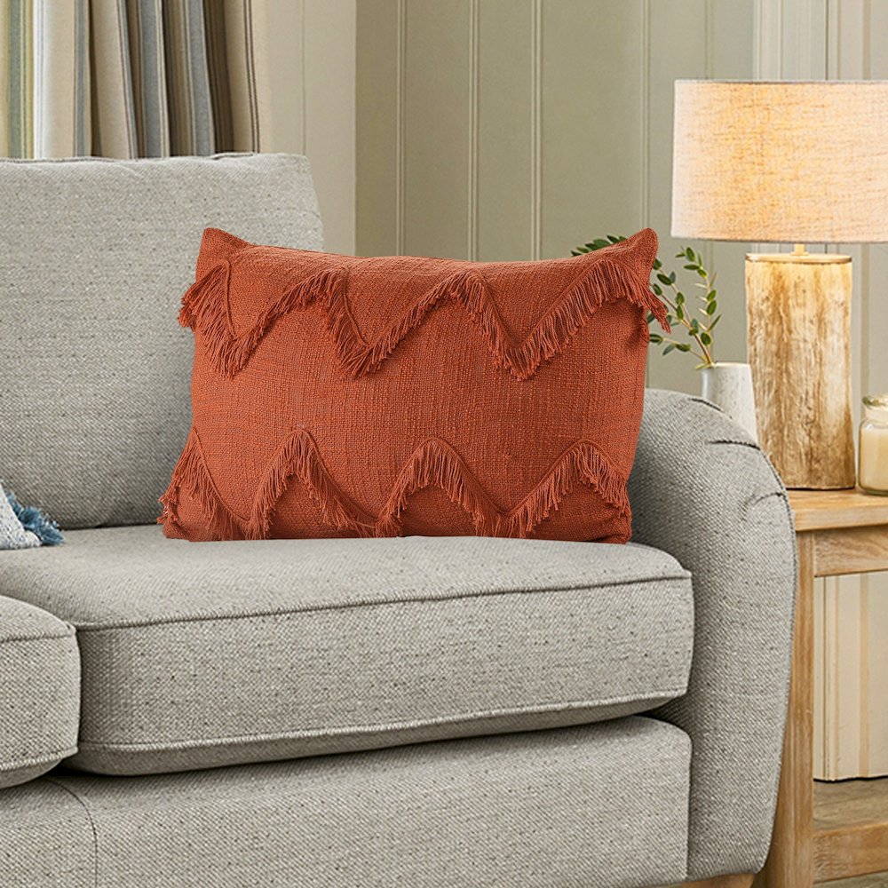 Solid Cinnamon Chevron Shag Throw Pillow. Picture 2