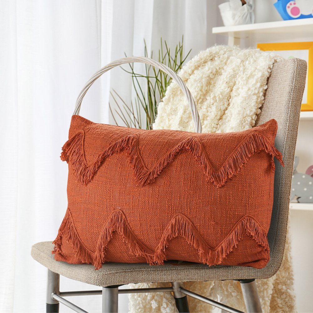 Solid Cinnamon Chevron Shag Throw Pillow. Picture 8