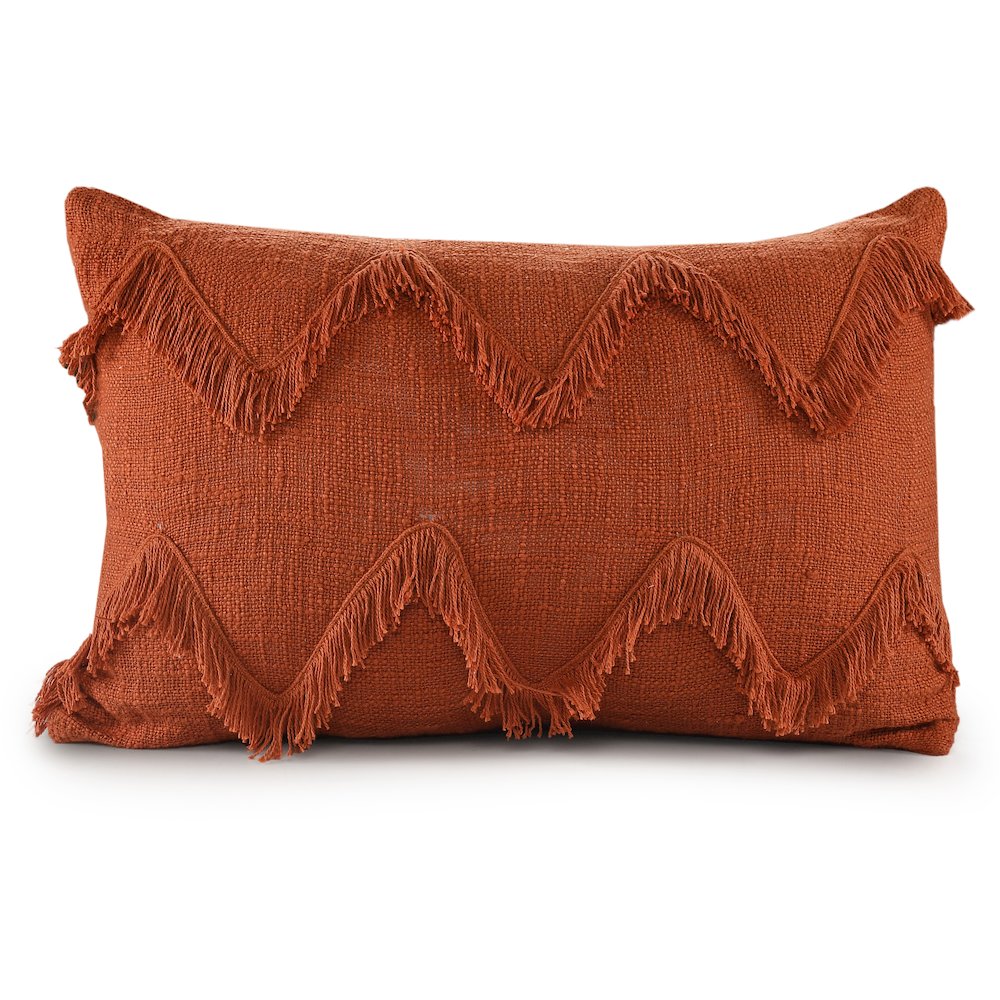 Solid Cinnamon Chevron Shag Throw Pillow. Picture 1