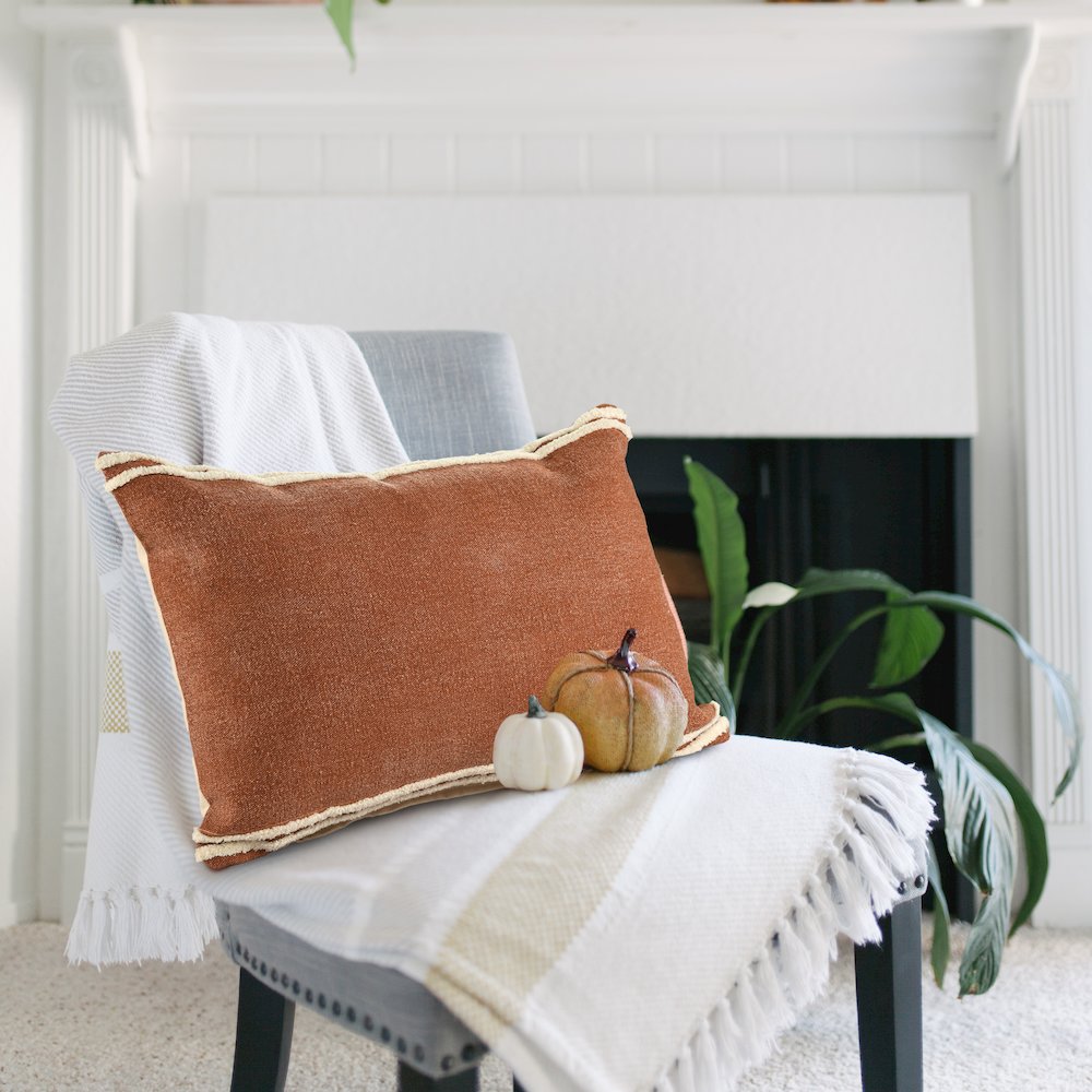Evette Rios Rory Soft Striped Cinnamon Lumbar Throw Pillow. Picture 8