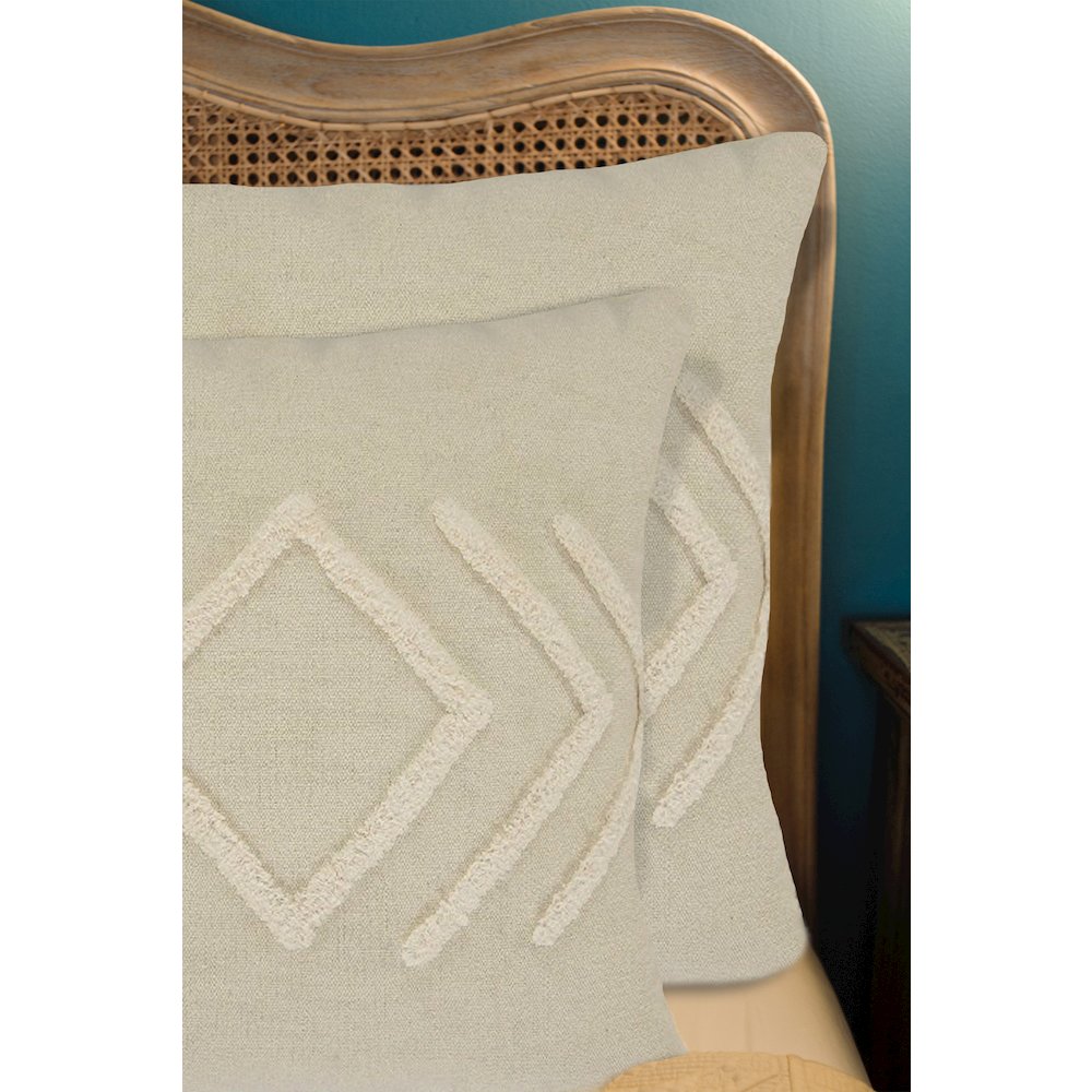 Oslo Cotton Pillow Set of 2 in Cream/White, 20" x 20". Picture 2