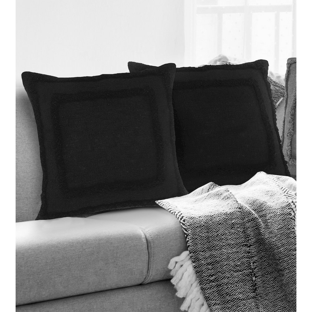 Rory Cotton Pillow Set of 2 in Black, 20" x 20". Picture 2