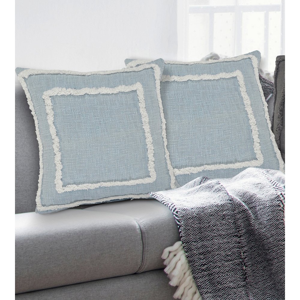 Rory Cotton Pillow Set of 2 in Blue/White, 20" x 20". Picture 2