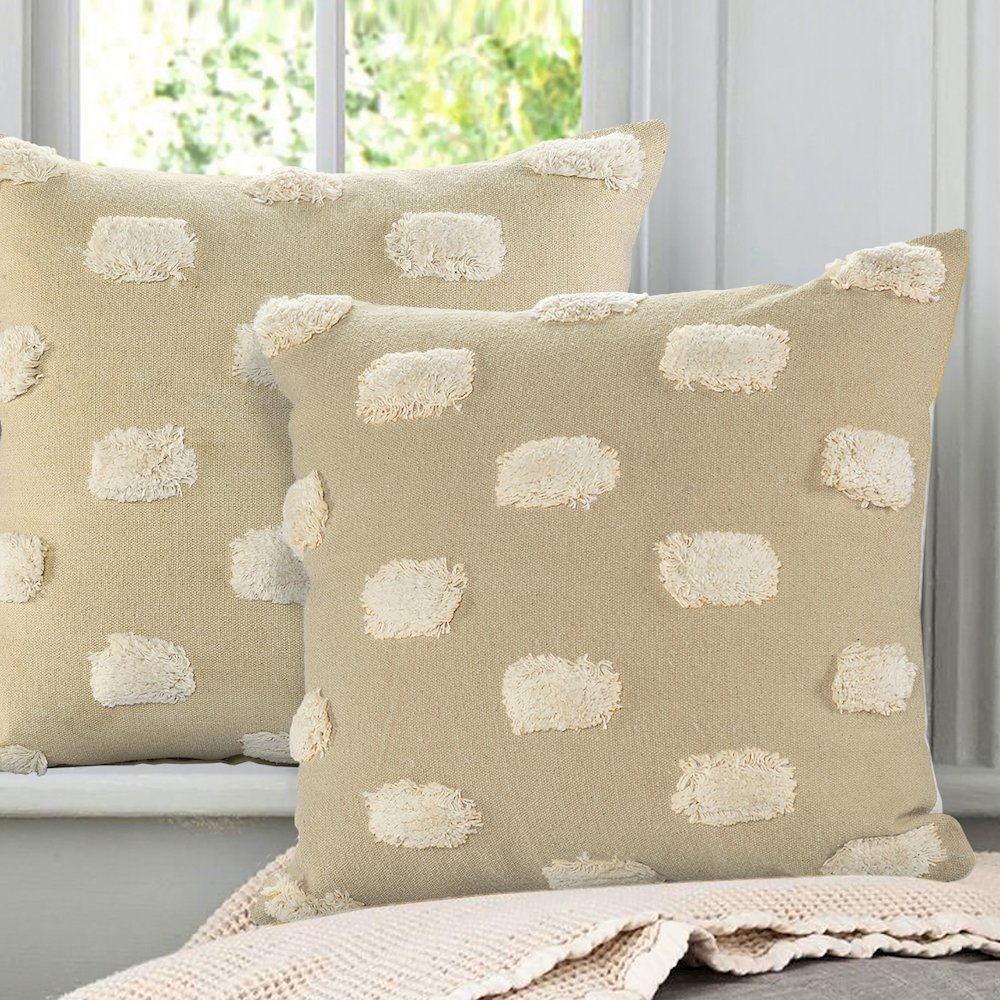 Zeal Cotton Pillow Set of 2 in Cream/White, 20" x 20". Picture 2
